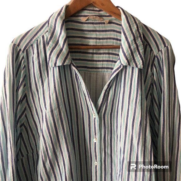 Soft Surroundings Blouse Aqua Blue Stripe Escambia Gauze Tunic Shirt Size 3X - Picture 5 of 13